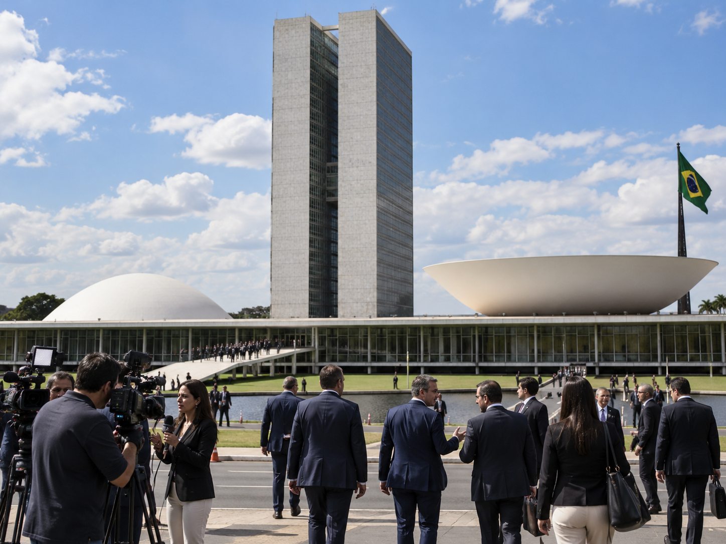 Congresso Nacional em Brasília com profissionais de imprensa e autoridades